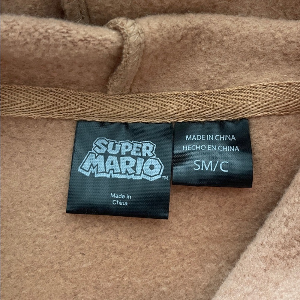 Nintendo Super Mario Embroidered Tan‎ Hoodie Mens Small Womens Medium NWT - Picture 3 of 5